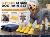 3 Piece Dog Rain Gear Set -M size Pet Rainy Day Kit with Grey Dog Raincoat, yellow V888-ELOSUNG53256