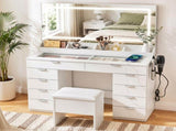 Artiss Dressing Table Makeup Vanity Desk Large LED Mirror 10 Drawers Power Outlet Hair Dryer Holder FUR-V-DRESS10-WH-ABC