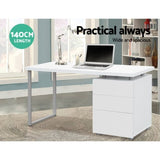 Artiss Computer Desk Drawer White 140CM DESK-140M-WH-AB