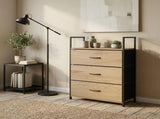 CARLA HOME 3 Drawer Tallboy Large Storage Cabinet - Brown - Rustic - Steel - Chest Drawers Tallboy V178-36453