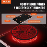 VEVOR Built-in Electric Cooktop Radiant Ceramic Cooktop 5 Burners 35.4x20.5 inch V952-QRSDTL8600WH7MU9NV3