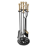 Fireplace Tool Set, 5 PCS Tool Set and Holder with Five-Prong Stand, Tongs, Ash Shovel, Brush, V952-BLGJTJ5JTWZGPZ6MX001V0