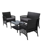 Gardeon 4PCS Outdoor Sofa Set Wicker Harp Chair Table Garden Furniture Black ODF-RATTAN-HARP-BK-AB