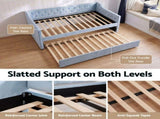 Artiss King Single Buttonless Tufted Daybed with Pull-Out Trundle, Light Blue XFSI-DBRK111AKS-AB