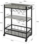 Industrial Vintage Style Wood Metal 3 Tiers Kitchen Serving Trolley with Wine Rack V178-64706