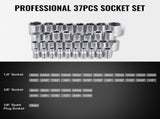 221-Piece Mechanics Tool Set, 1/4" and 3/8" Drive Sockets, SAE and Metric Mechanic Tool Kit with V952-SDJXGJTZ1438DIX1BV0