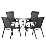 Gardeon 5PC Bistro Set Outdoor Table and Chairs Stackable Outdoor Furniture Black FF-STA-AL80-BK-4CH