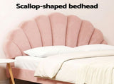 Artiss Double Bed Frame and Round Coffee Table Set Pink Velvet Bedhead with Wooden Side Table BFRAME-SET-COFI338-WD