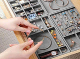 4 Pack Velvet Jewelry Organizer Trays, Stackable Drawer Inserts for Rings Earrings Necklaces, Gray V1188-MS-721-055