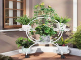 Fin White Metal Plant Stand 6-Potted Flower Pot Holder W Wheels 4 Tier Display Shelf V767-HJ-ZT112-WT