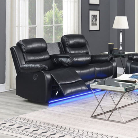 Chelsea 3R Seater Finest Leatherette Recliner Feature Console LED Light Ultra Cushioned V43-REC-CHLS3RBL