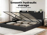 Artiss King Bed Frame Gas Lift Storage Bed with Charging Ports Upholstered Geometric Headboard BFRAME-G-MORFEI-K-BK-ABC