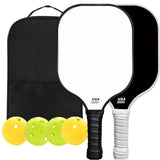 Black and White Fiberglass Pickleball Paddle Set - 2 Minimalist Paddles, 4 Balls, and Carry Bag for V888-ELOSUNG47328
