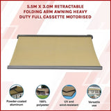 5.5m x 3.0m Retractable Folding Arm Awning Heavy Duty Full Cassette Motorised V63-835931