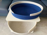 Grey and White Chic Two-Tone Woven Cotton Rope Cat Bed - Cozy Handmade Pet Nest & Storage Basket V888-ELOSUNG27907