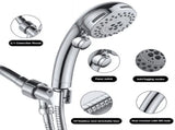 Chrome High Pressure Handheld Shower Head with on/off Pause Switch, 6 Spray Modes Shower Wand with V1366-AZ2-W-12339