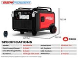 GENPOWER 8.5kW Peak 8.2kW Inverter Generator, Push Button & Remote Start, ATS Compatible, RCD, V219-GENPTRGN90SA