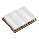 Snack Serving Tray Coffee Ceramic Segmented Long Strip Dishes Set with Bamboo Pallets for Cookies V1294-YM0523-3118220075611