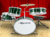 Karrera Mini 4-Piece Children Drum Kit Set Wooden with 2 Toms Bass Pedal Snare Stool Metallic G 4PC-DRUM-GN