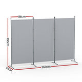 Artiss 3 Panel Room Divider Set of 2 Folding Privacy Screen Fabric Room Separator Partition Grey RD-D-PLY-260-GYX2
