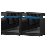 Artiss 2X Bedside Table LED 2 Drawers Lift-up Storage - COLEY Black FURNI-O-LED-BS-01-BKX2