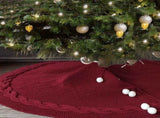 Festive Knit Christmas Tree Skirt - Acrylic Red Tree Mat with Pom-Poms 122cm V888-ELOSUNG38158