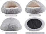 Pink Winter Long Plush Round Donut Cat Bed XL Size Dia 60CM - Soft Fluffy Semi-Enclosed Pet Cave Bed V888-ELOSUNG52475