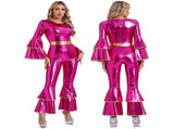 Bell Bottom Jumpsuit Royal Blue M Vintage 70s Disco Shiny Romper Cheerleading Uniform for Halloween V1188-YU108-04539-19