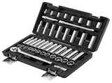 Socket Set, 44 Pieces, 9.5 mm Drive Socket and Ratchet Set, SAE and Metric, Deep and Shallow, V952-TTJLBSZJTTJLGYKSQ001V0