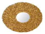 Straw Weaving Wall Mirror Retro Beautiful Woven Wall Hanging Mirror for Dorm Room Decoration Gold V1294-YM0703-3115230038511