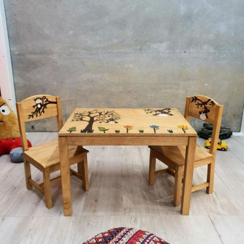 Monkey Land Kids Wooden Table and Chairs Set V574-PLANET-DH4020-01-70