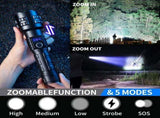 High Lumen LED Flashlight Rechargeable Zoomable Tactical Torch with LCD Power Display Black V1308-DSZKI-493