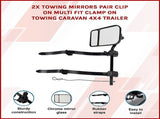 2x Towing Mirrors Pair Clip on Multi Fit Clamp On Towing Caravan 4X4 Trailer V63-836611