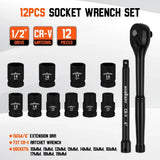SEDY 12Pcs 1/2" Drive Socket Wrench Set CR-V 72T Ratchet Metric 10-19mm Holder V465-84112