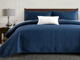 Navy Blue Embossed Haven Bedspread Coverlet 3 Piece Set V745-AC090550Q13U