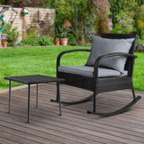 Gardeon 2PC Rocking Chair Table Wicker Outdoor Furniture Patio Lounge Setting ODF-ROCK-E-CHTB-BK