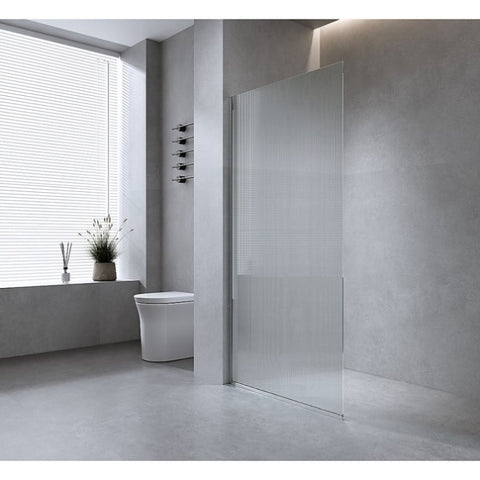 120cm Reeded Glass Shower Screen with Nickel Wall & Floor Channel V63-920431