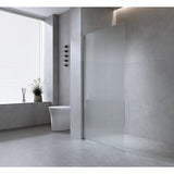 80cm Reeded Glass Shower Screen with Nickel Wall Channel and Round Pole V63-919591