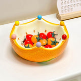 Ceramic Fruit Bowl Cute Orange-Shaped Home Fruit Rack with 6 Spoon Decorative Bowl for Kitchen, V1366-AZ2-W-15214