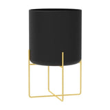 12.6x8.1in Large Metal Floor Planter with Stand Decorative Iron Pot with Drainage Holes for Living V1366-AZ2-W-14832