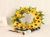 18 Inch Artificial Sunflower Wreath Front Door Summer Yellow Floral Wreath with Green Leaves and V1192-AZ-W-20368