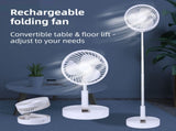 White USB Rechargeable Telescopic Folding Fan, Portable Standing & Desktop Quiet Fan with 4 Wind V888-ELOSUNG55639