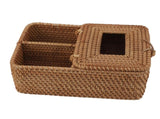 Rattan Tissue Box Square Handmade Decorative Napkin Holder with 2 Compartments Lid Remote Control V1294-YM0901-3117240032311
