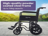 EQUIPMED Folding Transit Manual Wheelchair, Attendant Propelled, Steel Frame, Wide Seat, Comfortable V219-HELWLCEQB51A