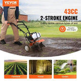 Tiller Cultivator Gas Powered, 43CC 2-Stroke Garden Cultivator, Tiller with 4 Steel Adjustable Front V952-RYGYJ43CCECC62UOPV0