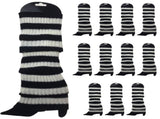 12x LEG WARMERS Knitted Womens Costume Neon Dance Party Knit 80s BULK - Black/White Stripe V563-BR-12LEGWARMRS-BLKWHTSTR