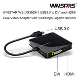 Winstars USB 3.0 Dual Head Display with Gigabit Ethernet Adapter V28-USBVGAUG39DH1W
