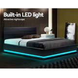 Artiss Bed Frame Double Size LED Gas Lift Black LUMI BFRAME-E-LUMI-D-BK-ABC