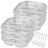 6PCS Stainless Steel Snack Containers, 4-compartment Bento Boxes with Lids & Forks, Deep Large Metal V1369-AZ3-W-08769