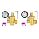 2X Water Pressure Regulator 1/2 Inch with Gauge, Hardness Brass, Adjustable Water Pressure Reducing V1192-AZ-W-22348